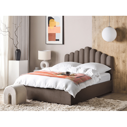 Cama baú Veludo VINCENNES 160 x 200 cm Taupe