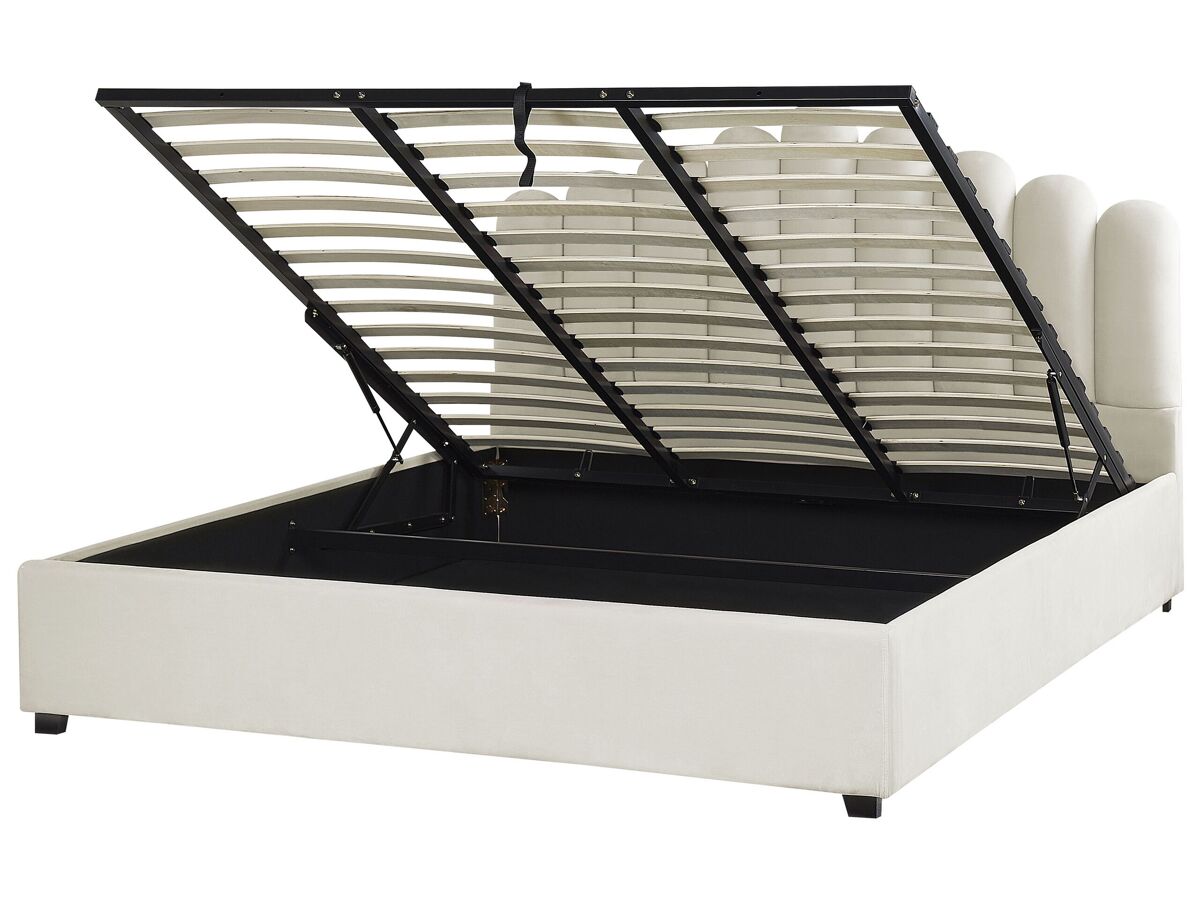 Beliani Cama con almacenaje Terciopelo VINCENNES 187x214 Blanco/ Beige