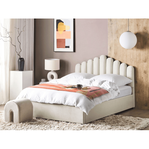 Cama baú Veludo VINCENNES 180 x 200 cm Branco creme