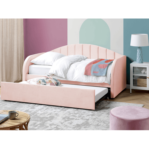Cama gavetão Veludo EYBURIE 90 x 200 cm Rosa pastel