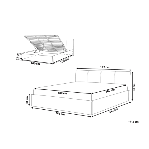 Cama baú Tecido ORBEY 180 x 200 cm Cinzento Cama baú Tecido ORBEY 180 x 200 cm Cinzento