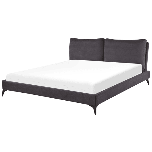 Cama Veludo MELLE 180 x 200 cm Cinzento escuro Cama Veludo MELLE 180 x 200 cm Cinzento escuro