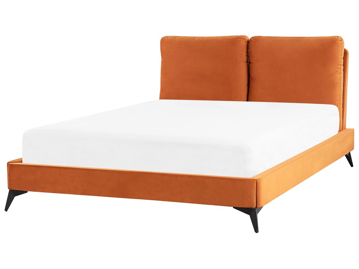 Beliani Cama Terciopelo MELLE 156x233 Naranja