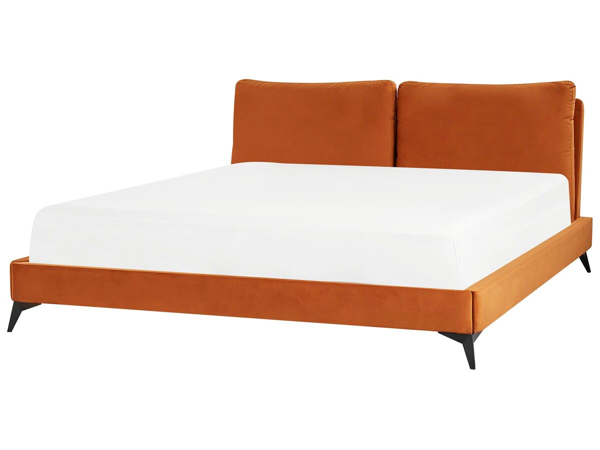 Beliani Cama Terciopelo MELLE 196x233 Naranja