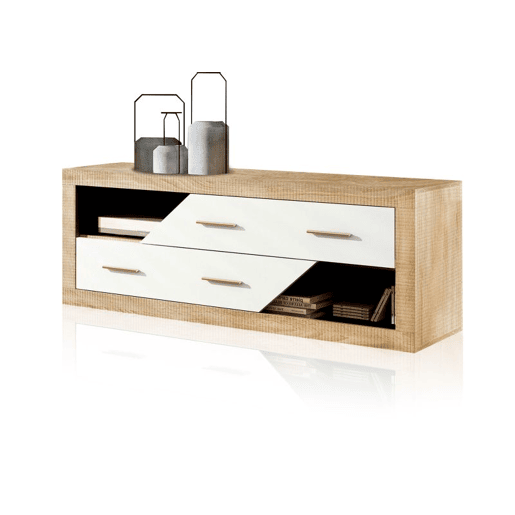 Armário inferior Nuka 2 gavetas Cambria - Branco 130 x 50 x 41,4 cm