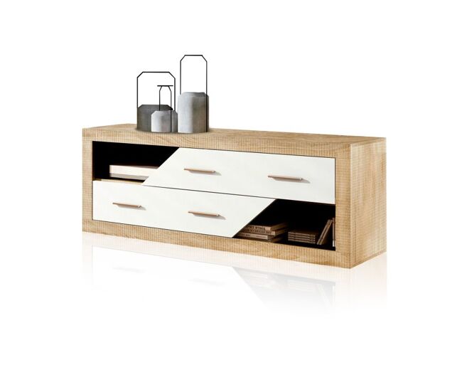 Módulo bajo 2 cajones en cambria y blanco 130 cm nuka cambria - blanco 130 x 50 x 41,4 cm