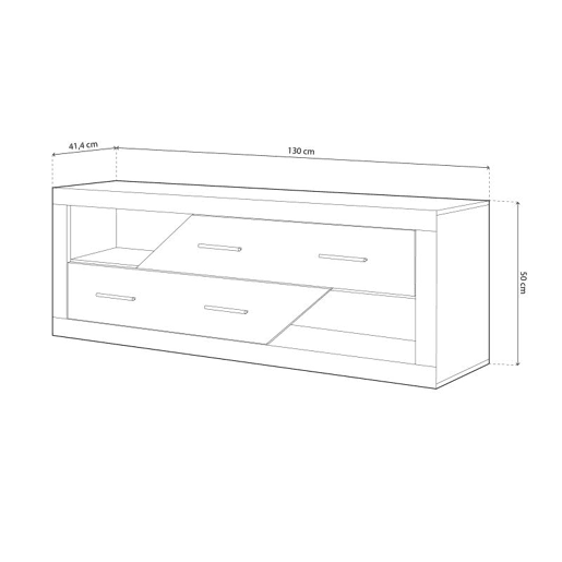 Armário inferior Nuka 2 gavetas Cambria - Branco 130 x 50 x 41,4 cm