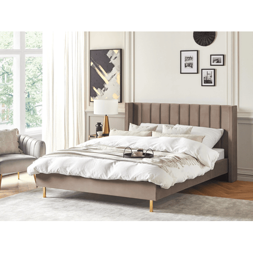 Cama Veludo VILLETTE 180 x 200 cm Taupe