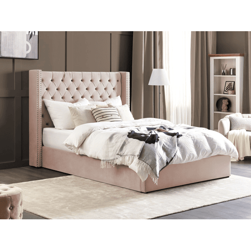 Cama baú Veludo LUBBON 160 x 200 cm Rosa pastel Rosa