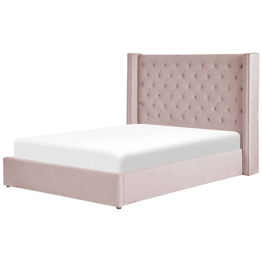 Cama baú Veludo LUBBON 160 x 200 cm Rosa pastel Rosa