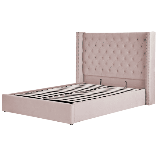 Cama baú Veludo LUBBON 160 x 200 cm Rosa pastel Rosa