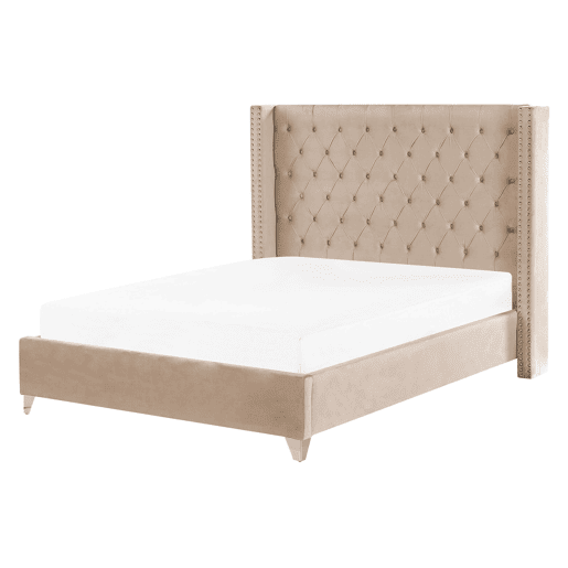 Cama Veludo LUBBON 160 x 200 cm Creme