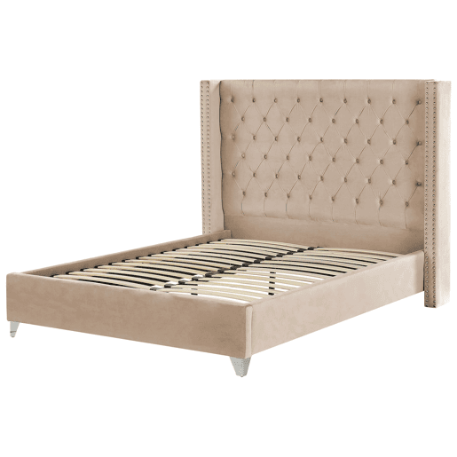 Cama Veludo LUBBON 160 x 200 cm Creme
