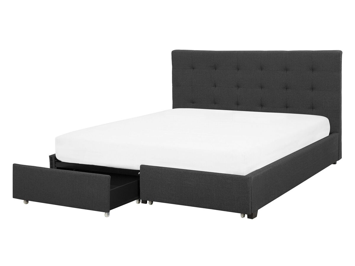 Beliani Cama con cajones Poliéster LA ROCHELLE 153x213 Gris Oscuro