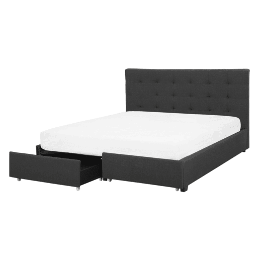 Cama com gavetas de arrumação Tecido LA ROCHELLE 140 x 200 cm Cinzento escuro