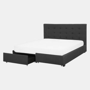 Cama com gavetas de arrumação Tecido LA ROCHELLE 140 x 200 cm Cinzento escuro