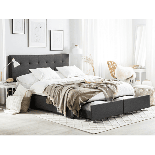 Cama com gavetas de arrumação Tecido LA ROCHELLE 140 x 200 cm Cinzento escuro
