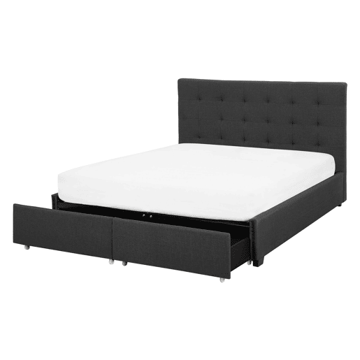 Cama com gavetas de arrumação Tecido LA ROCHELLE 140 x 200 cm Cinzento escuro