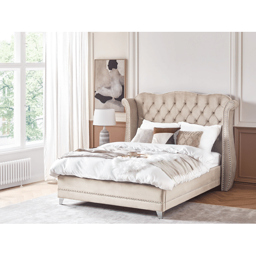 Cama Veludo AYETTE 140 x 200 cm Creme
