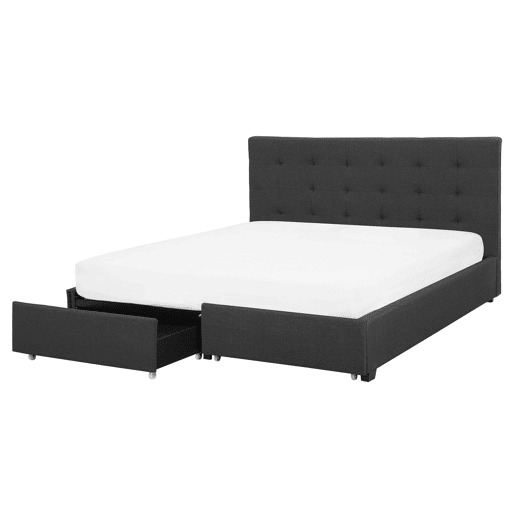 Cama com gavetas de arrumação Tecido LA ROCHELLE 160 x 200 cm Cinzento escuro