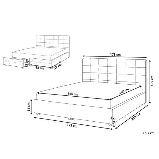 Cama com gavetas de arrumação Tecido LA ROCHELLE 160 x 200 cm Cinzento escuro