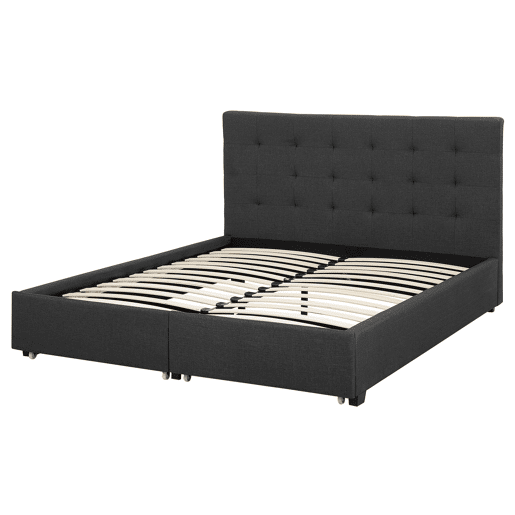 Cama com gavetas de arrumação Tecido LA ROCHELLE 160 x 200 cm Cinzento escuro