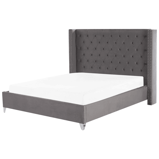 Cama Veludo LUBBON 180 x 200 cm Cinzento