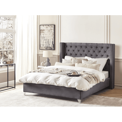Cama Veludo LUBBON 180 x 200 cm Cinzento