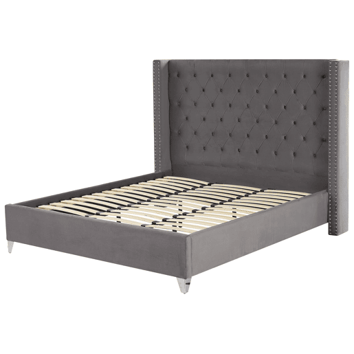 Cama Veludo LUBBON 180 x 200 cm Cinzento
