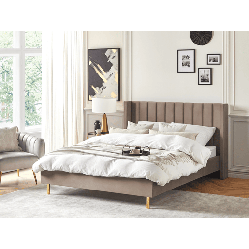 Cama Veludo VILLETTE 160 x 200 cm Taupe