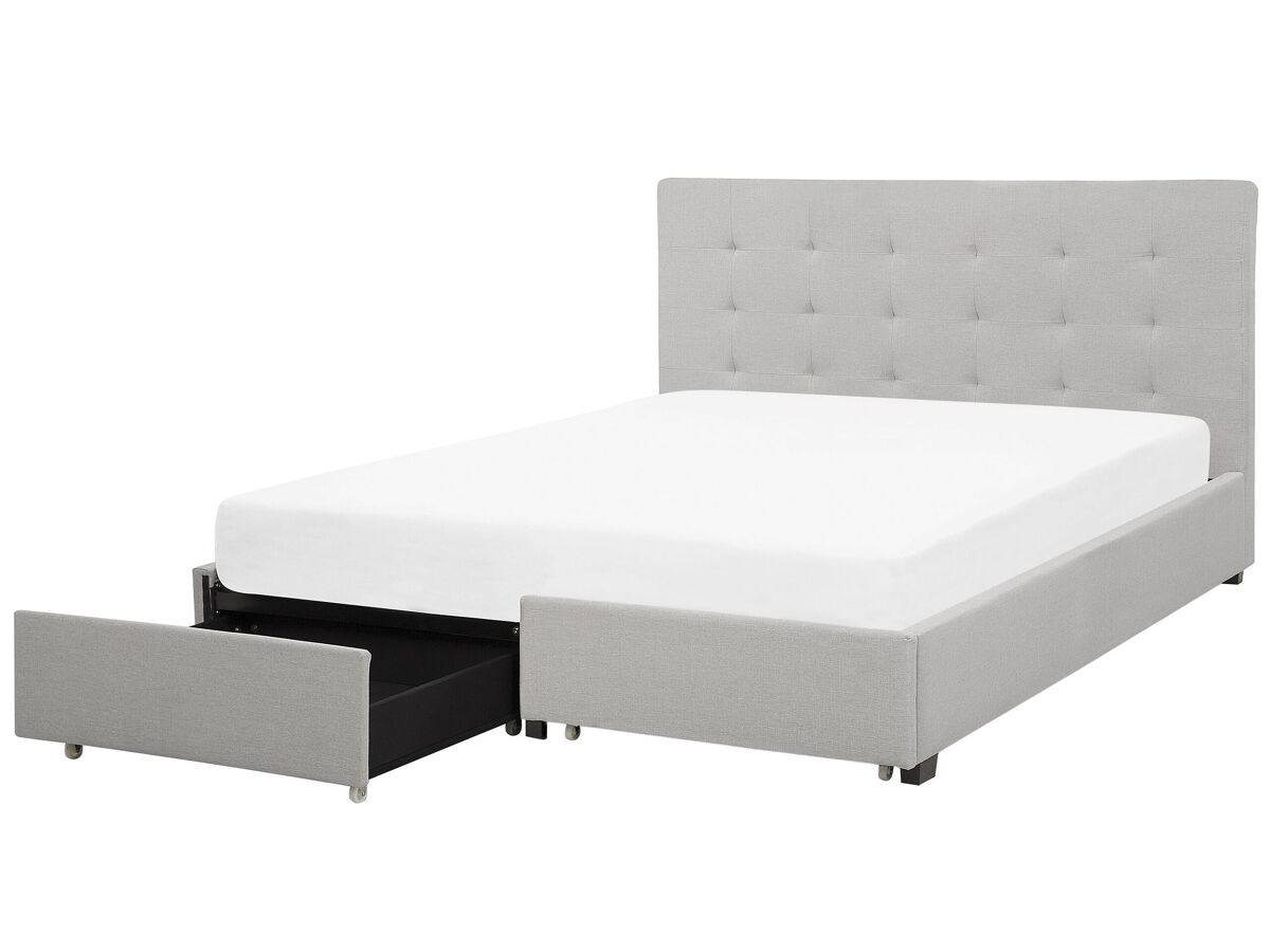 Beliani Cama con cajones Poliéster LA ROCHELLE 193x213 Gris Claro