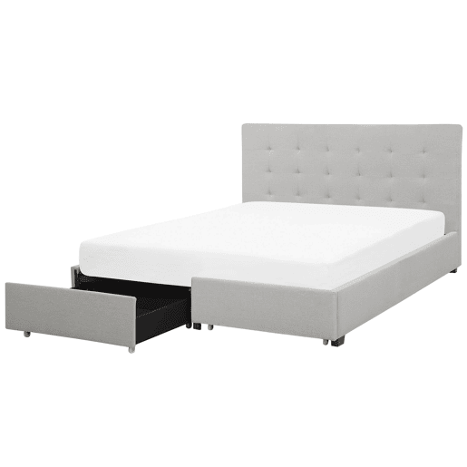 Cama com gavetas de arrumação Tecido LA ROCHELLE 180 x 200 cm Cinzento claro