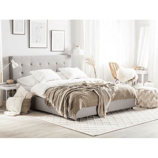 Cama com gavetas de arrumação Tecido LA ROCHELLE 180 x 200 cm Cinzento claro