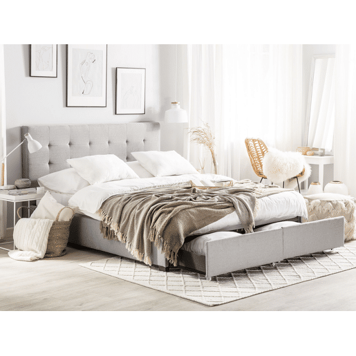 Cama com gavetas de arrumação Tecido LA ROCHELLE 180 x 200 cm Cinzento claro
