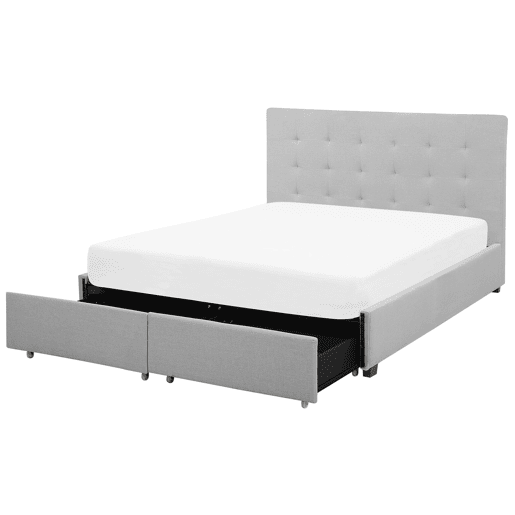 Cama com gavetas de arrumação Tecido LA ROCHELLE 180 x 200 cm Cinzento claro