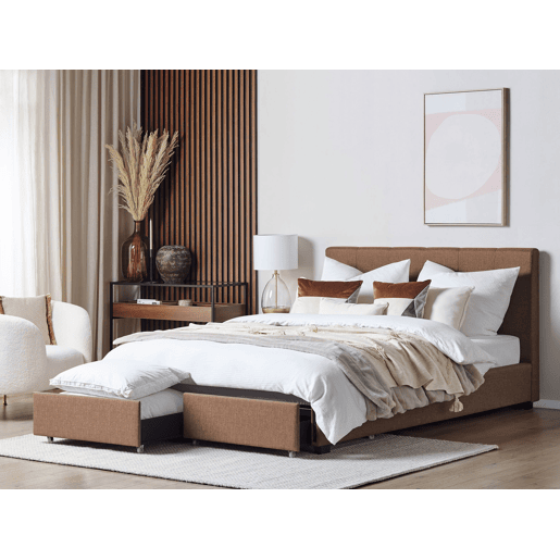 Cama com gavetas de arrumação Tecido LA ROCHELLE 180 x 200 cm Castanho
