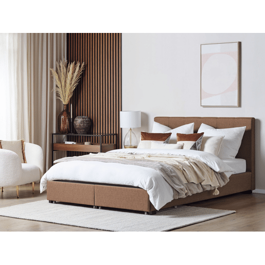 Cama com gavetas de arrumação Tecido LA ROCHELLE 180 x 200 cm Castanho