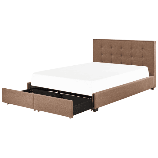 Cama com gavetas de arrumação Tecido LA ROCHELLE 180 x 200 cm Castanho