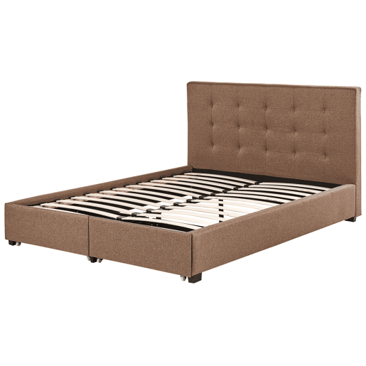 Cama com gavetas de arrumação Tecido LA ROCHELLE 180 x 200 cm Castanho