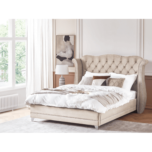 Cama Veludo AYETTE 180 x 200 cm Creme