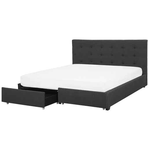 Cama com gavetas de arrumação Tecido LA ROCHELLE 180 x 200 cm Cinzento escuro