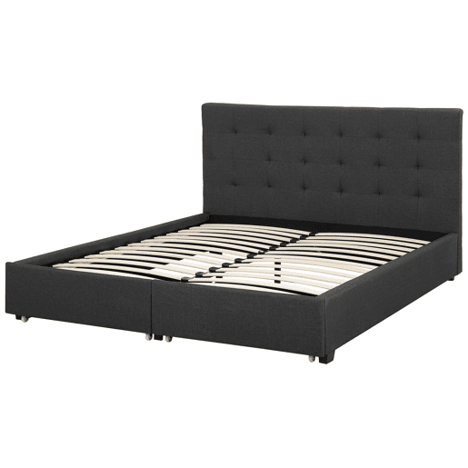 Cama com gavetas de arrumação Tecido LA ROCHELLE 180 x 200 cm Cinzento escuro