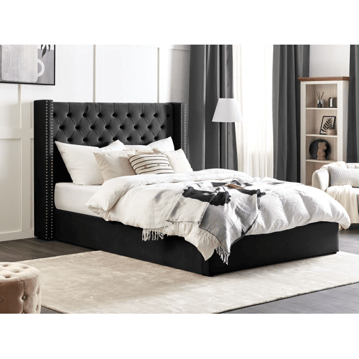 Cama baú Veludo LUBBON 180 x 200 cm Preto