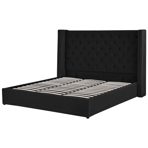 Cama baú Veludo LUBBON 180 x 200 cm Preto