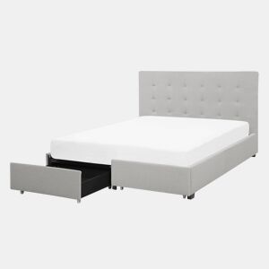 Cama com gavetas de arrumação Tecido LA ROCHELLE 140 x 200 cm Cinzento claro