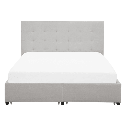 Cama com gavetas de arrumação Tecido LA ROCHELLE 140 x 200 cm Cinzento claro Cama com gavetas de arrumação Tecido LA ROCHELLE 140 x 200 cm Cinzento claro