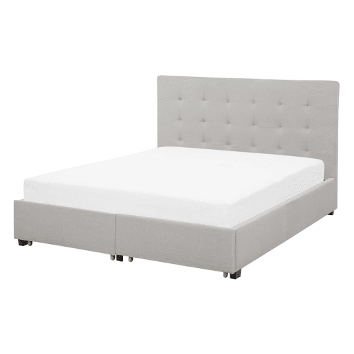 Cama com gavetas de arrumação Tecido LA ROCHELLE 140 x 200 cm Cinzento claro Cama com gavetas de arrumação Tecido LA ROCHELLE 140 x 200 cm Cinzento claro
