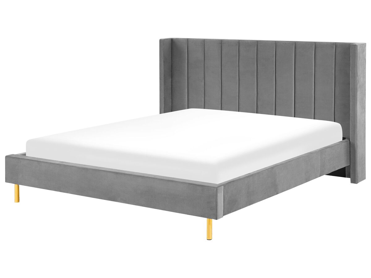 Beliani Cama Terciopelo VILLETTE 205x222 Gris