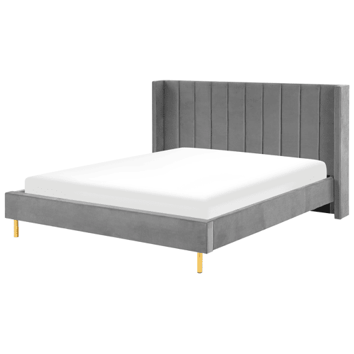 Cama Veludo VILLETTE 180 x 200 cm Cinzento