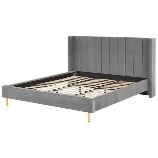 Cama Veludo VILLETTE 180 x 200 cm Cinzento